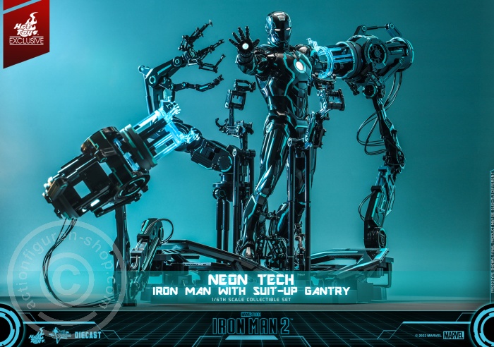 Iron Man 2 - Neon Tech Iron Man with Suit – Up Gantry Hot Toys Exclusive