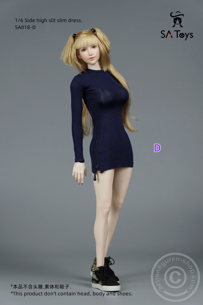 SATSA018D-01 Side Zipper Tight Dress - navy blue