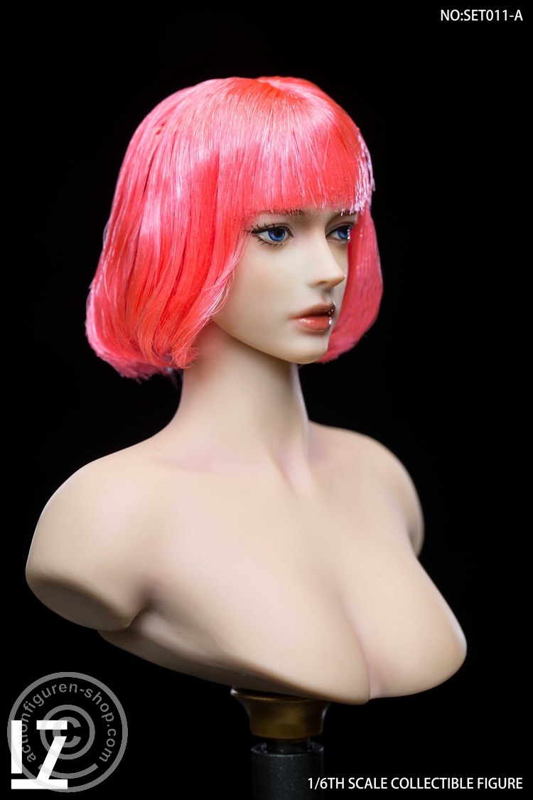 Female Character Head Sculpt - short pink hair