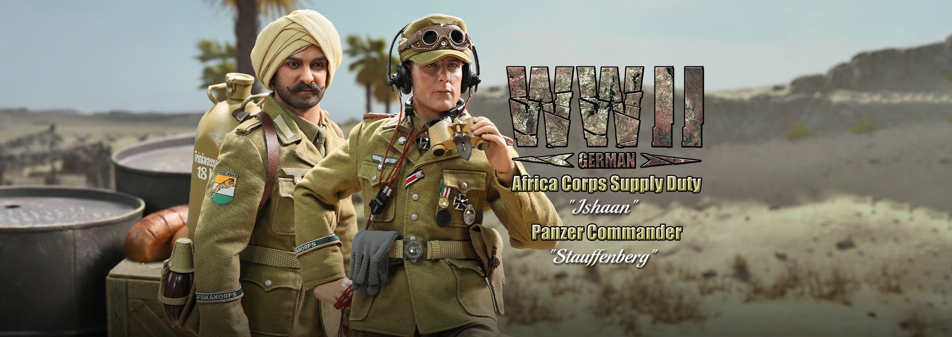 Ishaan & Panzer Commander - Stauffenberg - WWII German Africa Corps Supply Duty - in 1/6 scale Ishaan & Panzer Commander - Stauffenberg - WWII German Africa Corps Supply Duty - in 1/6 scale