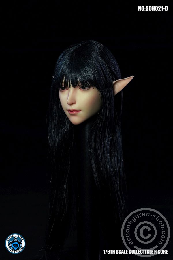 Female Head w/ detachable Elf-Ears - black long Hair