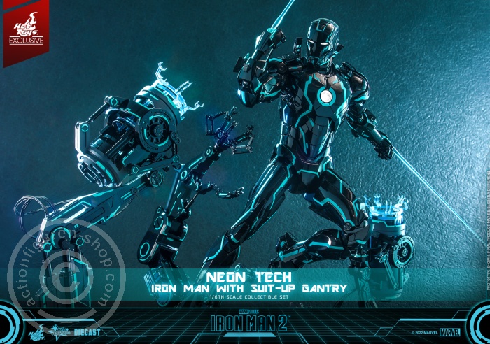 Iron Man 2 - Neon Tech Iron Man with Suit – Up Gantry Hot Toys Exclusive