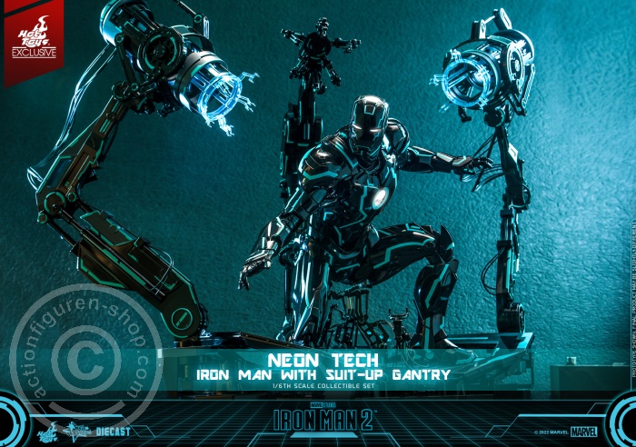 Iron Man 2 - Neon Tech Iron Man with Suit – Up Gantry Hot Toys Exclusive