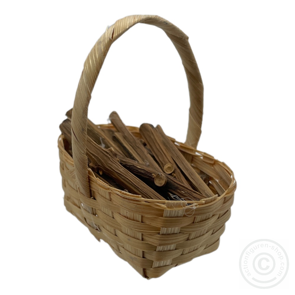 Weidenkorb mit Holz - im Maßstab 1:6