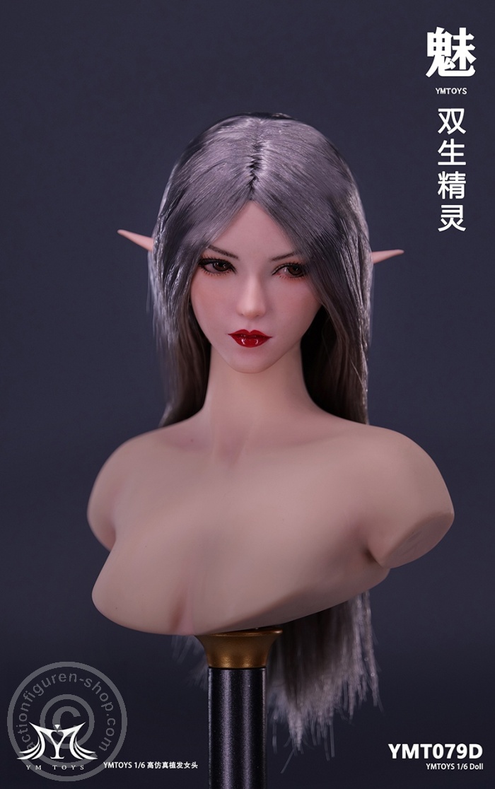 Elf Girl - Head - long dark-silver Hair