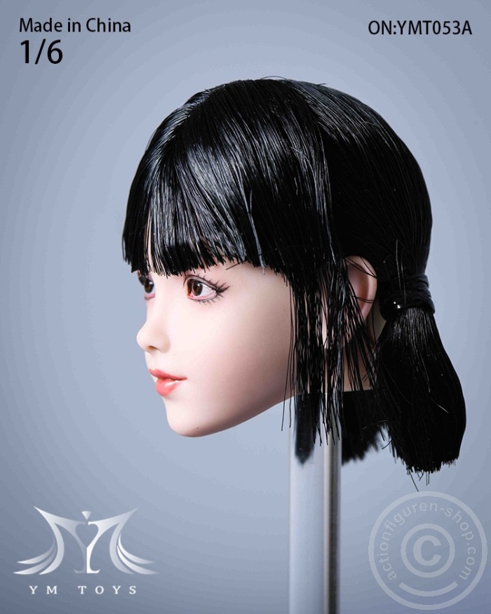 YMT053A-03 Female Head - black short Hair w/ 2 braids