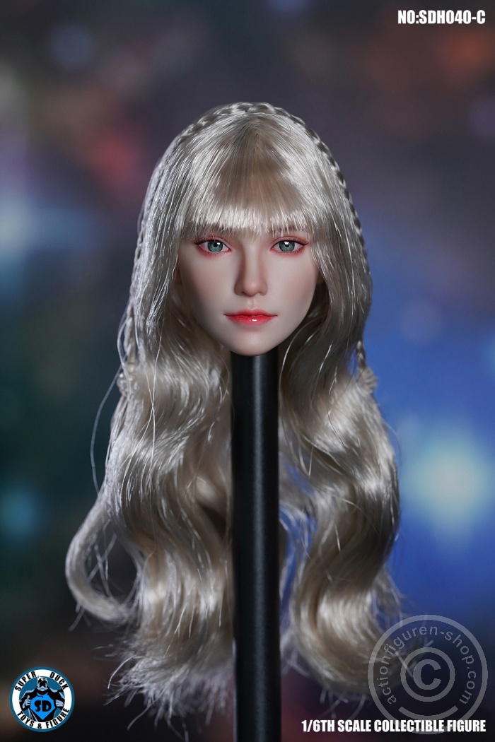 Female Head - long silver Hair w/ braided strand