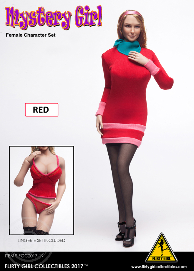 Mystery Girl Outfit Set mit Kopf - rot