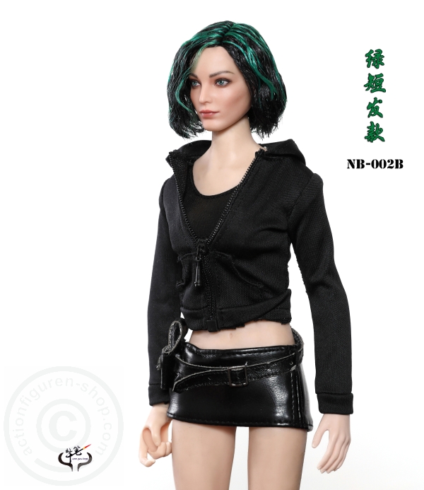 Female Head - black/green short Hair