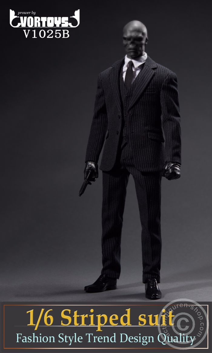 VT1025B-02 Men Striped Suit Set - black