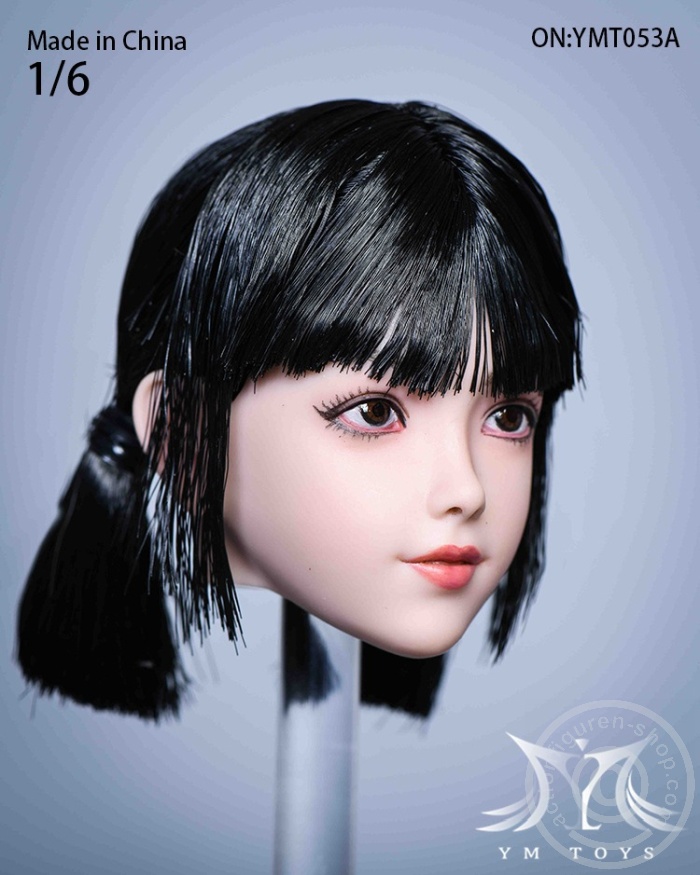 YMT053A-04 Female Head - black short Hair w/ 2 braids