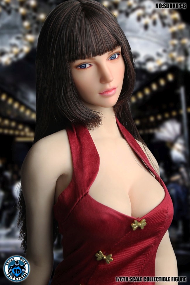 Kopf - bewegliche Augen - schwarze lange Haare