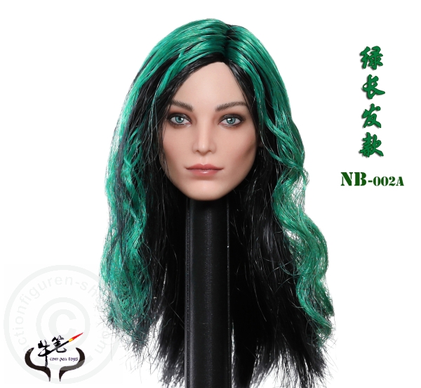 Female Head - black/green long Hair