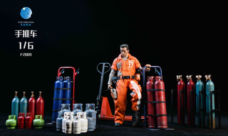 Hand Truck with 3 blue Gas Bottles