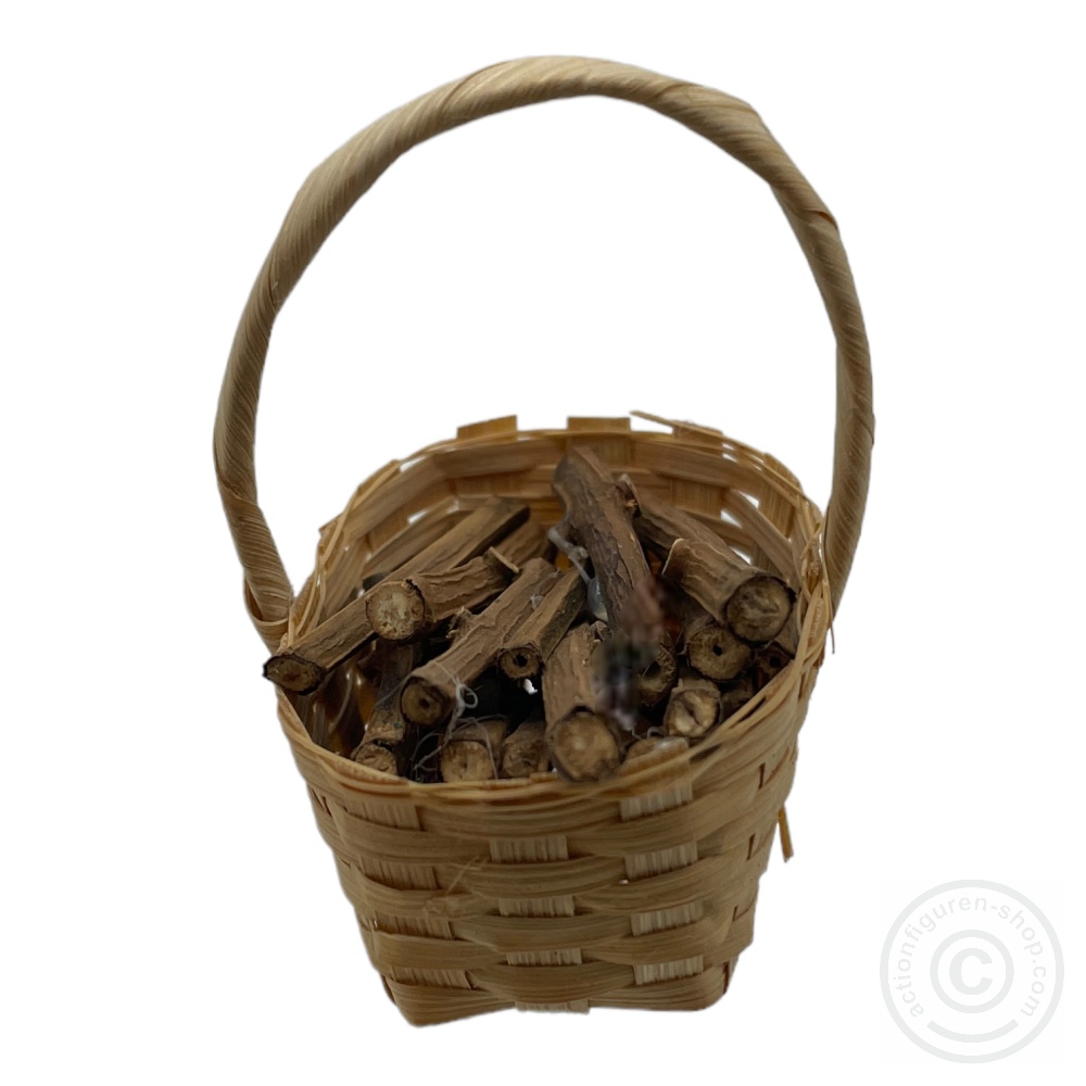 Weidenkorb mit Holz - im Maßstab 1:6