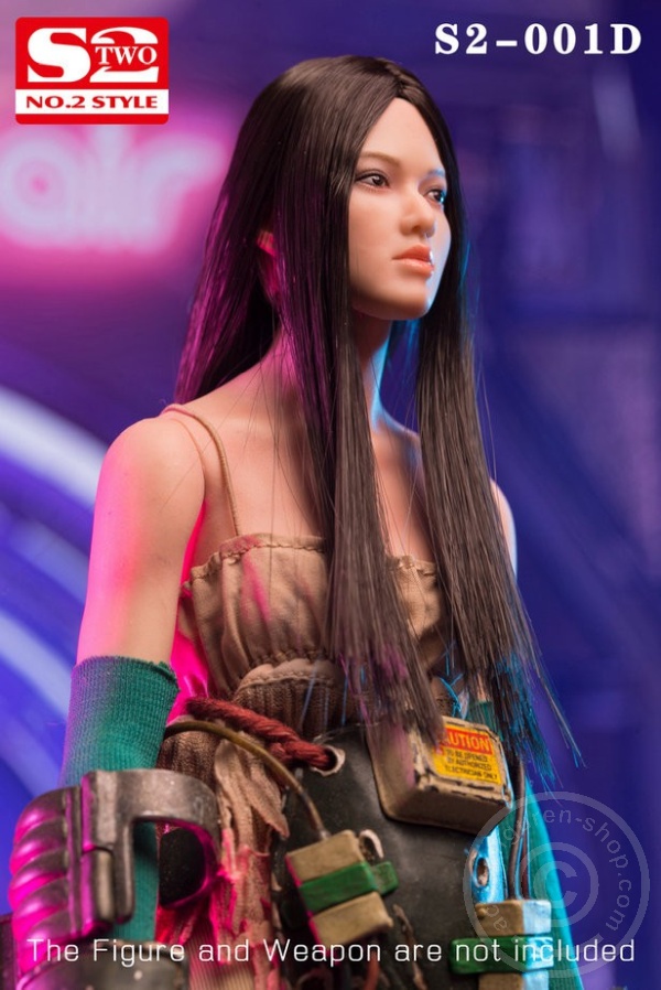 Asian Female Head - dark-brown long straight hair