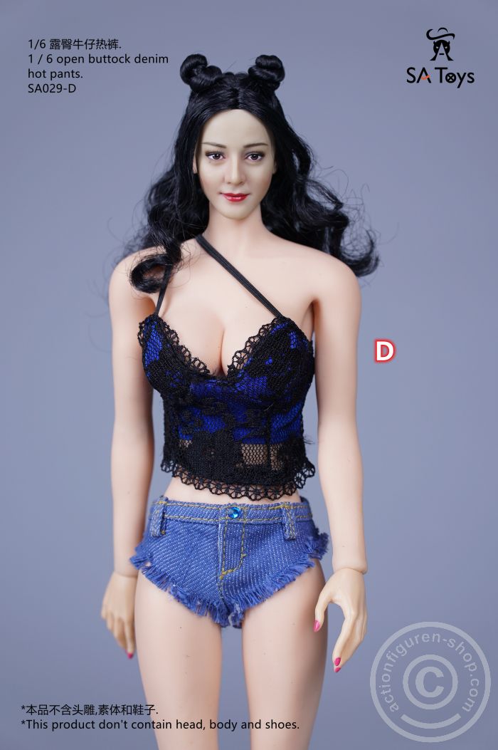 SATSA029D-01 Sexy Open Buttock Denim Hot Pants Set - B
