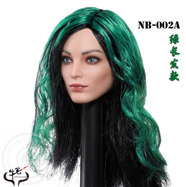 Female Head - black/green long Hair