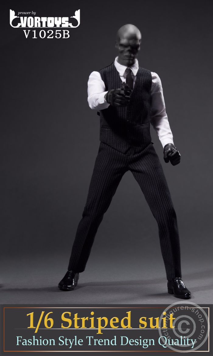 VT1025B-05 Men Striped Suit Set - black