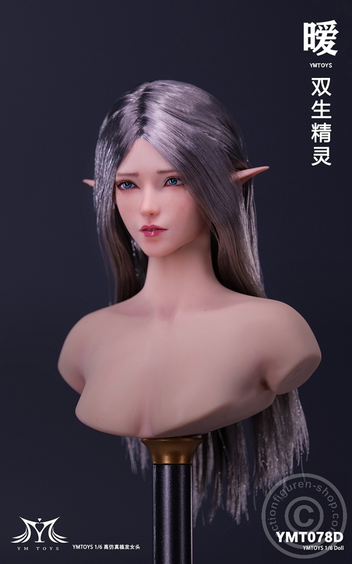 Elf Girl - Head - long silver Hair - 2 pairs of ears Elf Girl - Head - long silver Hair - 2 pairs of ears