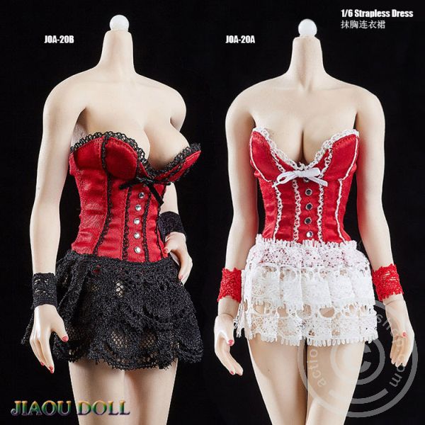 Strapless Lace Dress - red/white