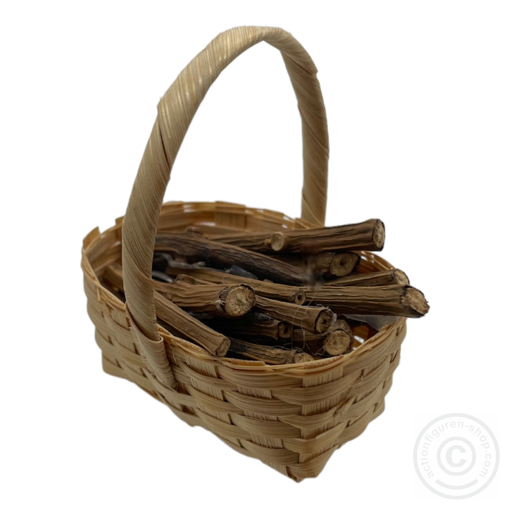 Weidenkorb mit Holz - im Maßstab 1:6