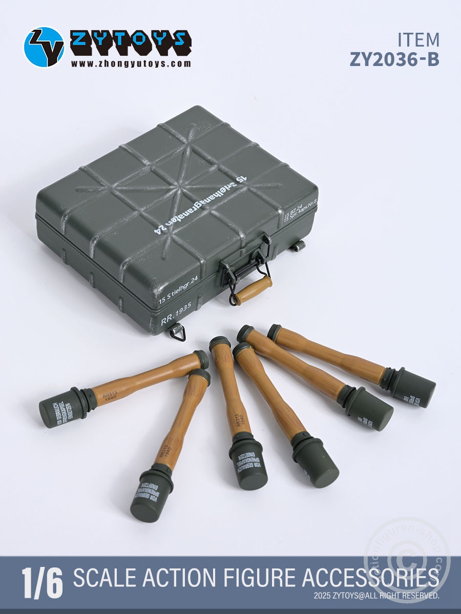 Handgranaten Packkasten Typ24 w/ 6 Stick-Grenades & 3 Detonators – grey color - in 1/6 scale