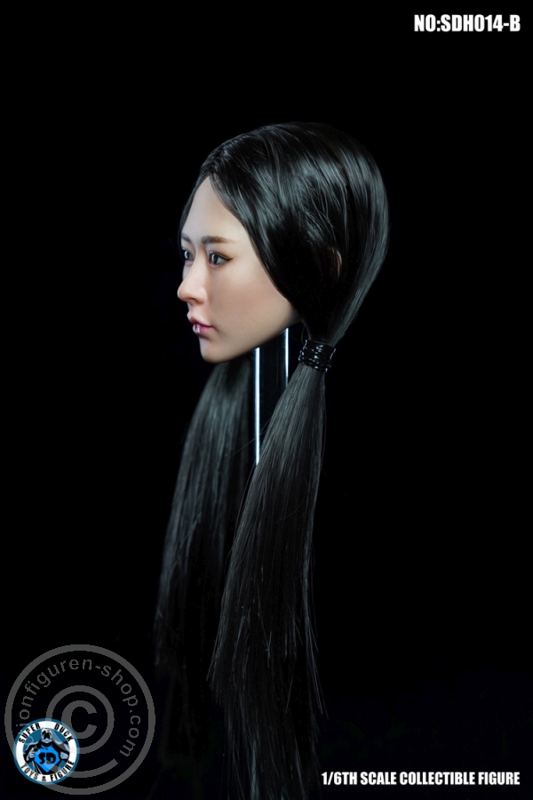 Female Head - schwarze Haare mit 2 langen Zöpfen