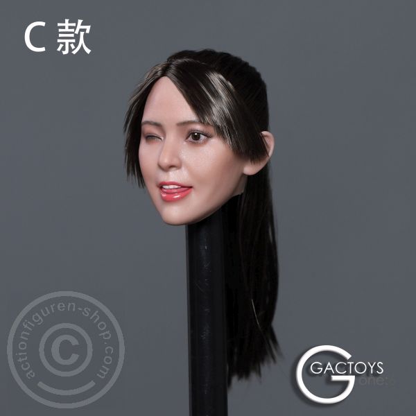 Female Head long black Hair - one closed Eye