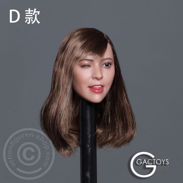 Female Head mid long brown Hair - one closed Eye