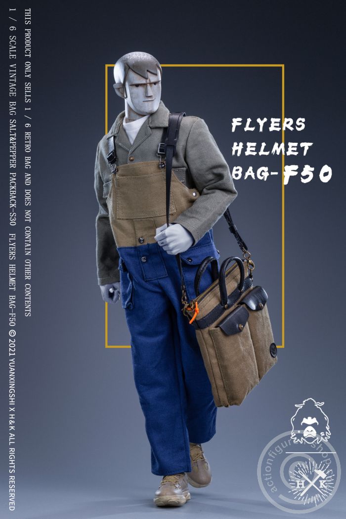 Vintage Flyers Helmet Bag - Salt & Pepper Helmet Bag-F50 - Brownish Green Oil Wax Cloth