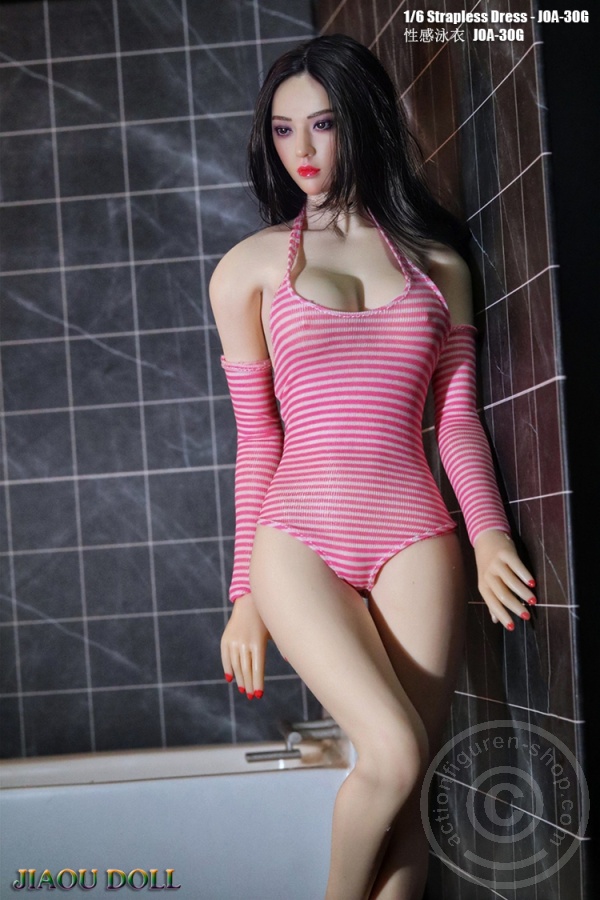 JOA-30G-04 Sexy One-Piece Swim Suit - pink w/ white stripes