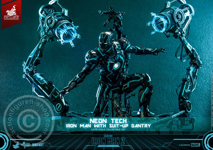 Iron Man 2 - Neon Tech Iron Man with Suit – Up Gantry Hot Toys Exclusive
