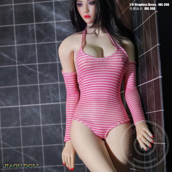JOA-30G-06 Sexy One-Piece Swim Suit - pink w/ white stripes