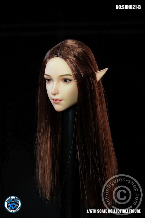 Female Head w/ detachable Elf-Ears - brown long Hair