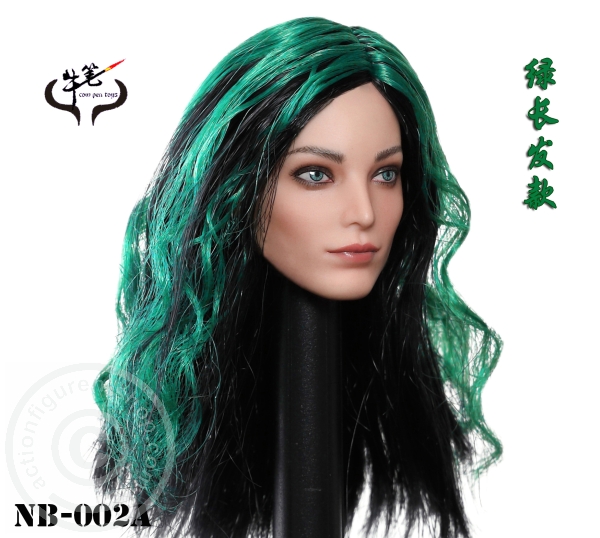 Female Head - black/green long Hair