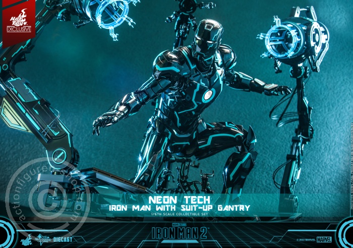 Iron Man 2 - Neon Tech Iron Man with Suit – Up Gantry Hot Toys Exclusive