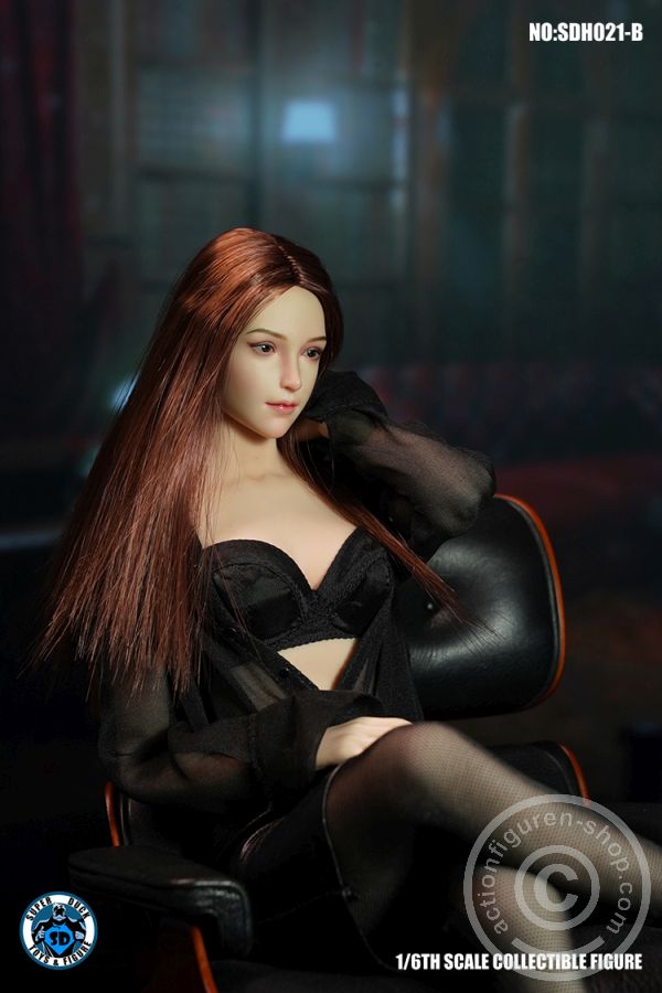 Female Head w/ detachable Elf-Ears - brown long Hair