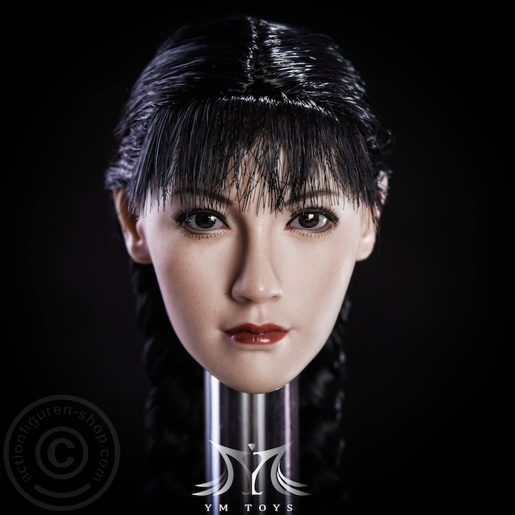 Asian Female Head - schwarze Haare mit Zöpfen