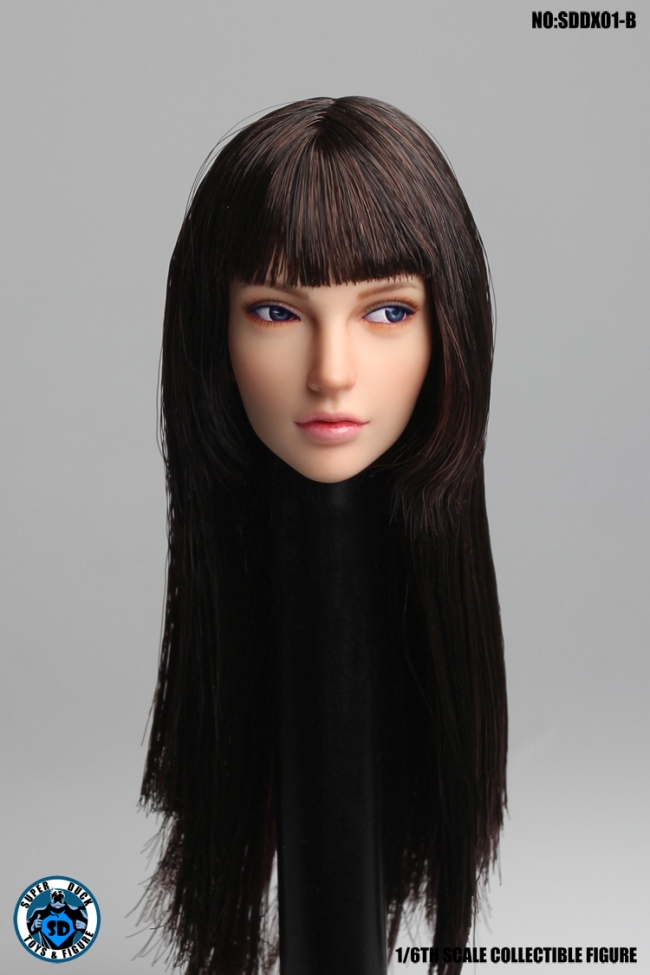 Kopf - bewegliche Augen - schwarze lange Haare