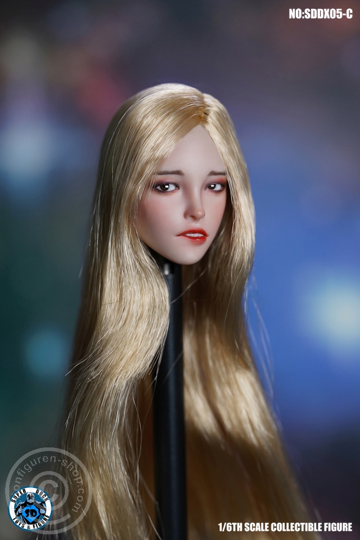 Female Character Head w/ movable Eyes - long blond Hair