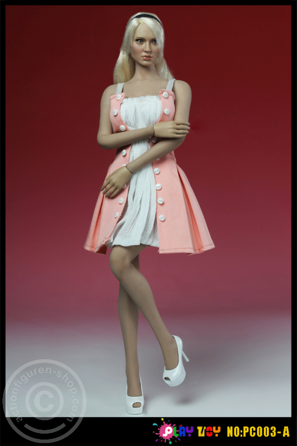 Kleid mit High Heels - pink/weiß