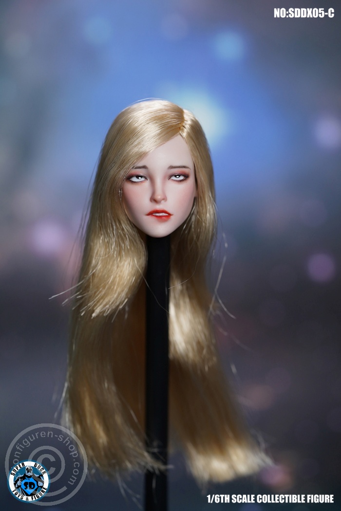 Female Character Head w/ movable Eyes - long blond Hair