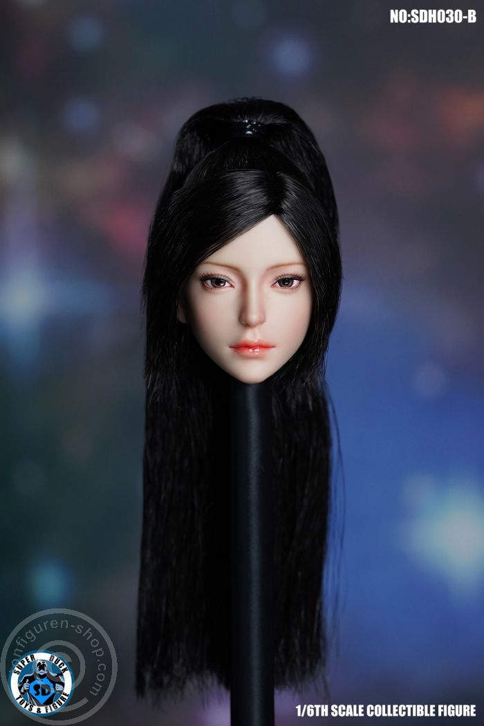 Female Head - long black, pinned up Hair