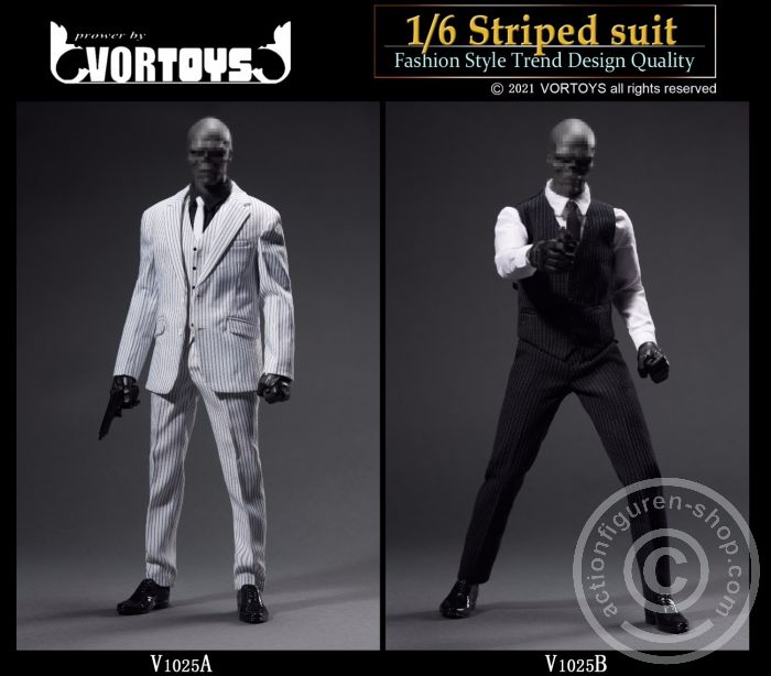 Men Striped Suit Set - black
