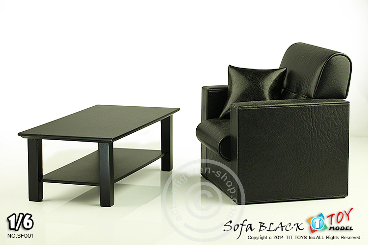 Sessel mit Tisch - schwarz - für 1:6 Figuren
