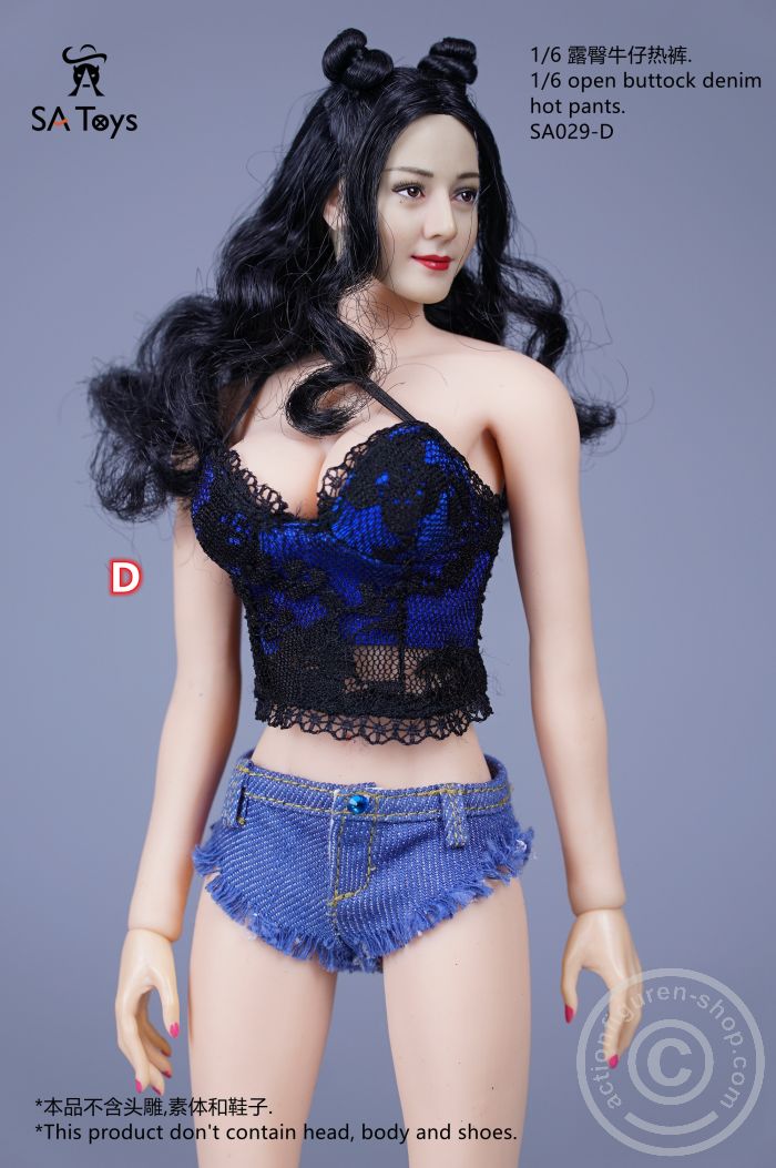 SATSA029D-02 Sexy Open Buttock Denim Hot Pants Set - B