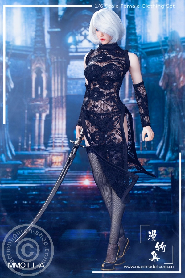 MISS Lace Cheongsam Set - schwarz