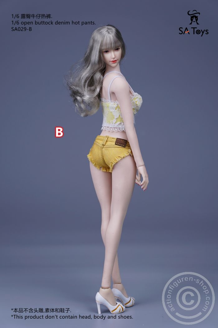 SATSA029B-02 Sexy Open Buttock Denim Hot Pants Set - B