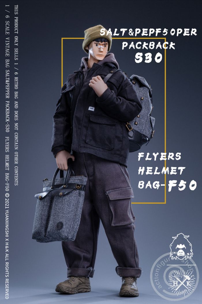 YUA-JC003B-03 Vintage Flyers Helmet Bag - Salt & Pepper Helmet Bag-F50 - Black Pepper
